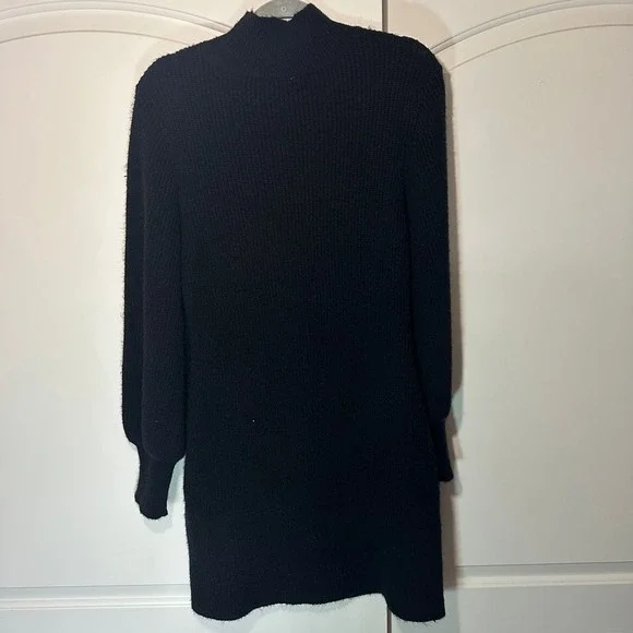 A loves A Sweater Mini Dress Balloon Sleeve Mock Neck Black Knit Womens Medium - Picture 3 of 5
